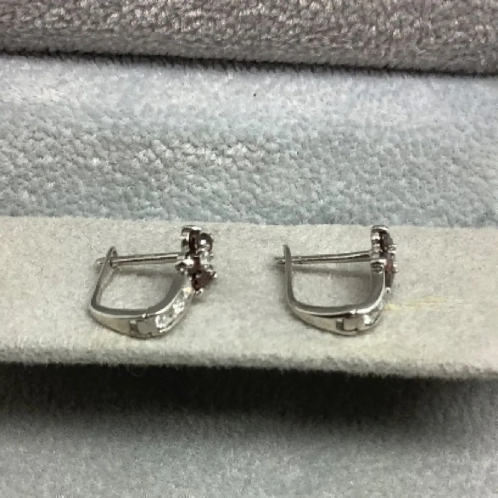 Sterling silver red CZ floral CZ earrings